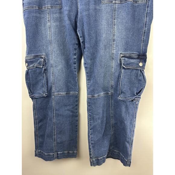 Judy Blue Macon Cargo Wide Leg Jeans High Rise Blue Denim Women's Plus Size 24W - Picture 16 of 16